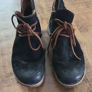 Black Suede Boots with Brown Laces